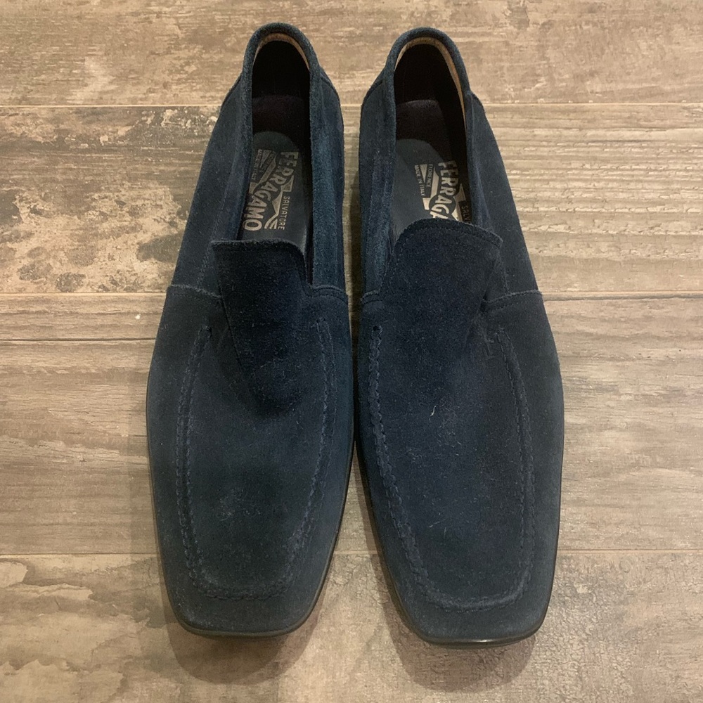COPY - Salvatore Ferragamo Blue Suede Loafers/Slip-On Size 10.5 Made in Italy!